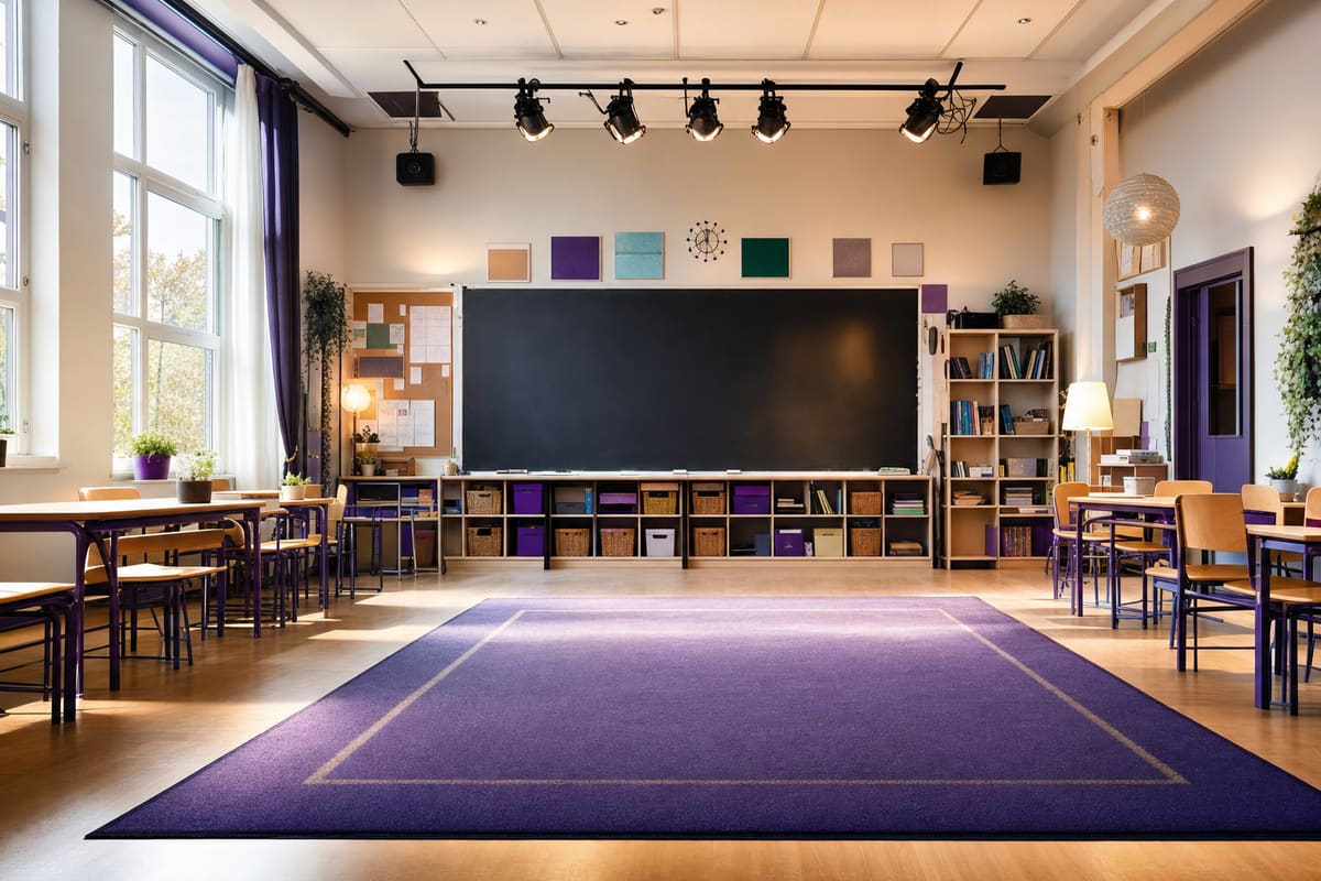Salle de classe aménagée pour un atelier d'improvisation théâtrale